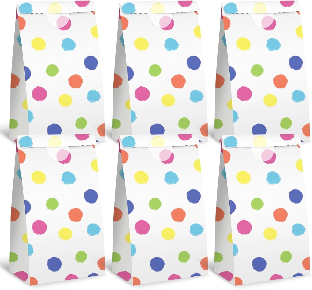 24 Pack Party Favor Bags with Stickers, 4.7" x 3.1" x 8.7" Bulk Goodie Treat Gift Bags for Weddings Baby Showers Birthdays Craft Supplies (Polka Dot)